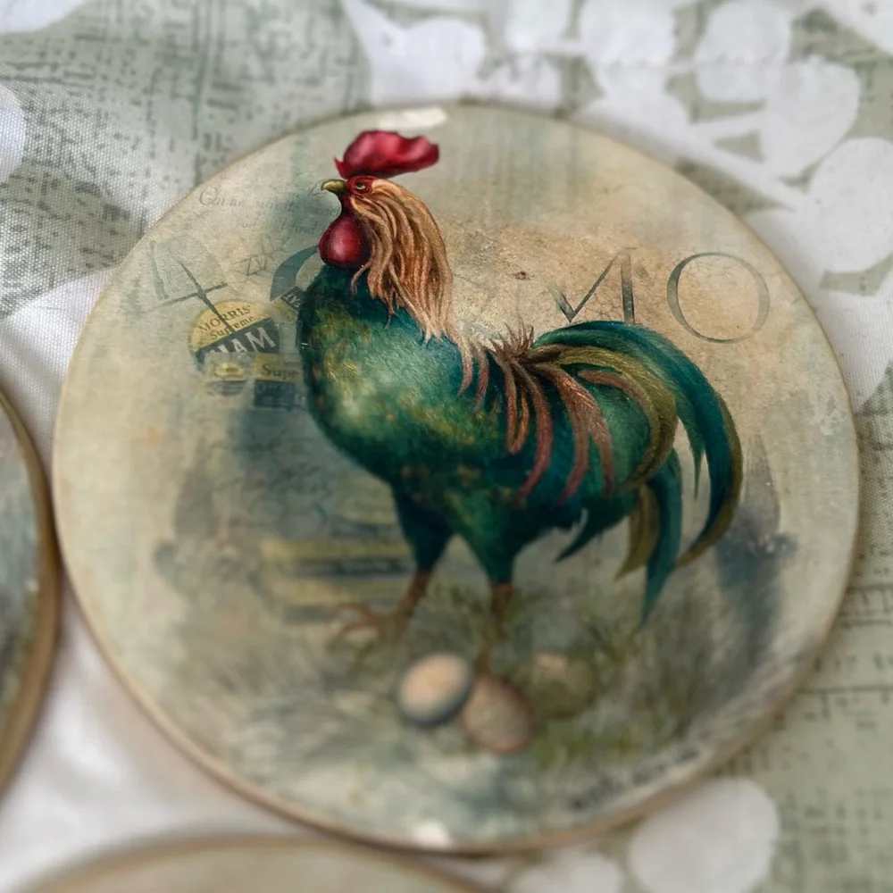 VTG Rustic Farmhouse Rooster Cottagecore Home Corked Back Coasters Set of 3 - Picture 7 of 8